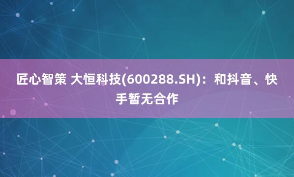 匠心智策 大恒科技(600288.SH)：和抖音、快手暂无合作